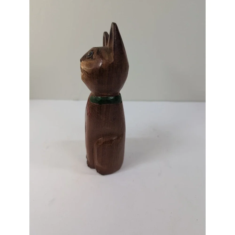 Vintage Wooden 7in Cat Sculpture‎ Handmade Folk Art